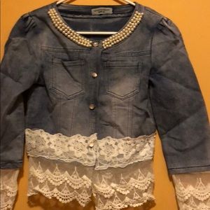 Pearl and lace jean jacket